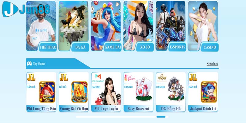 Nhà cái Jun88 cung cấp kho game chất lượng với đa dạng loại hình cá cược hấp dẫn