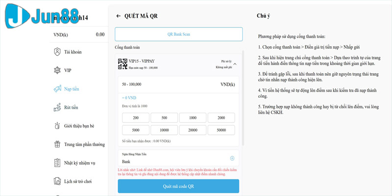 Một số điều kiện bạn cần biết trước khi nạp điểm tại Jun88